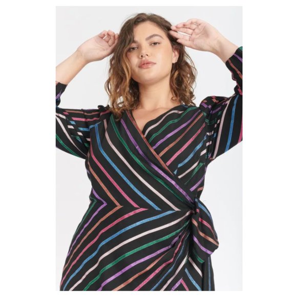 NWT Tanya Taylor Metallic Stripe Magnolia Wrap Party Dress - Picture 5 of 12